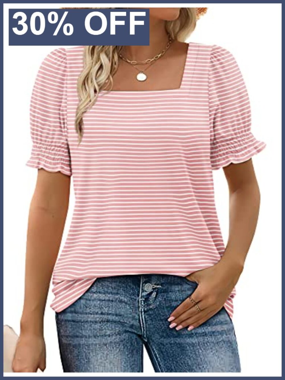 Women's Summer Ruffle Trim Square Neck T Shirt Casual Loose Top